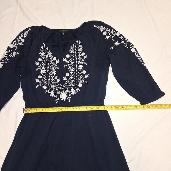 Talbots Dark Blue Dress with White Floral Embroidery Size Sp Made INDIA - Picture 6 of 14